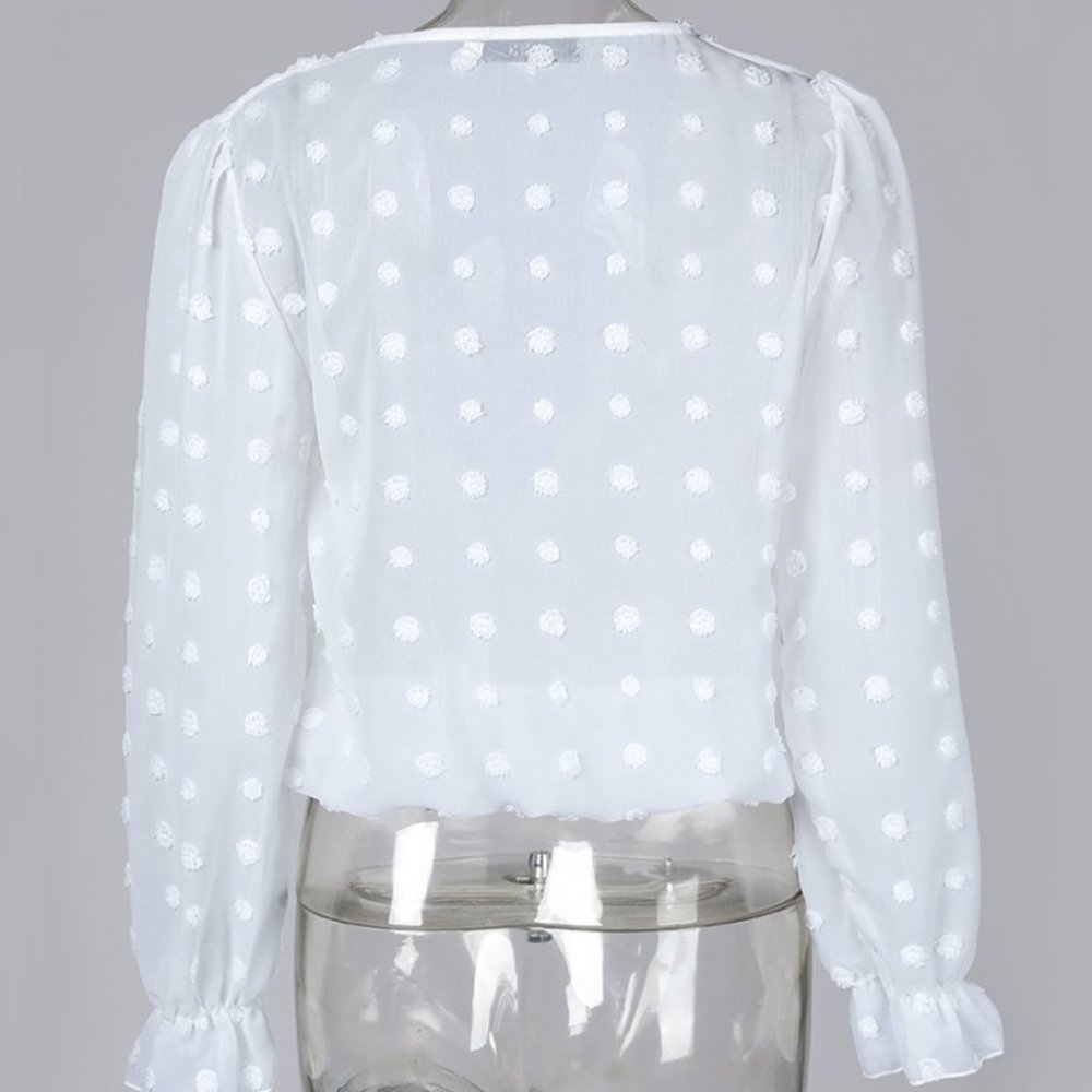 White Plunge Sheer Mesh Blouse - Picture 3 of 3